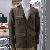 Archive Safari Jacket II (Olive Green)  เสื้อแจ็คเก็ตซาฟารีผ้าคอตตอนทวิลญี่ปุ่นกระดุมเขาสัตว์แท้