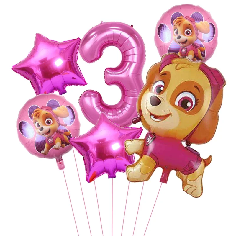 6pcs Cartoon Paw Patrol Theme Foil Balloon Number Balloon Childrens Birthday Party Decoration Baby G