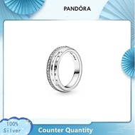 Original 100% Sterling Silver 925 Pandora Triple Band Pavé Ring