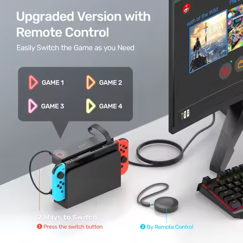 Game Card Reader for Nintendo Switch 1 in 4 Switcher with 4 Storage Slots Wireless Remote Gamers Acc