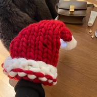 【WJ】Little Red Riding Hood Cute Christmas Hat Childrens Winter Thick Knitted Hat Red Thickened Woole