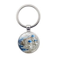 Greece Aegean Santorini Keychain Pendant Creative Car Bag Pendant Metal Key Ring Ring Accessories