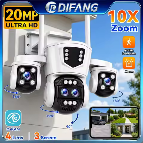 New Arrival WiFi Security Cam 10X Zoom Four Lens Three Screens Auto Tracking 6K Dual Len Waterproof 