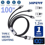 SUPERV - 五合一充電線 快速充電100W USB連接線 iPhone iPad 快速充電線(Lightning / Micro USB / Type-C) - 1.2米 (120cm)RT52
