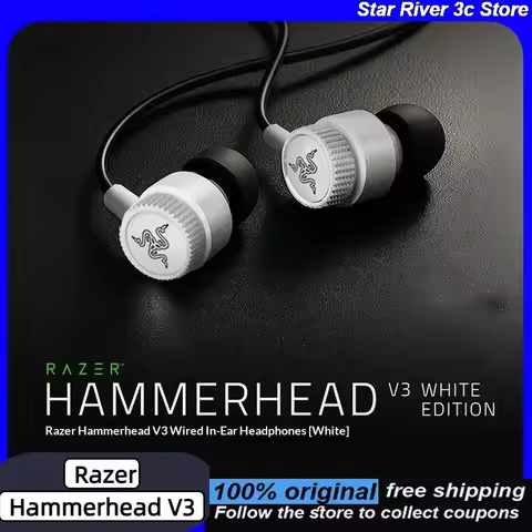 Razer Hammerhead V3 Wired Earbuds White Edition THX Space Sound Effect Gaming Earphones for Windows 