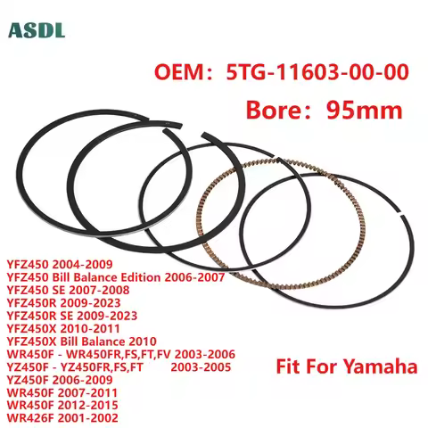1/2sets 95mm Motorcycle Engine Piston Rings for Yamaha YFZ450 2004-2009 YFZ 450 YFZ450R 2009-2023 YF