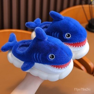 XY^Children's Cotton Slippers Boy Cartoon Shark Bag Heel Fluffy Shoes Child Baby Slippers Parent-Child Cotton Shoes