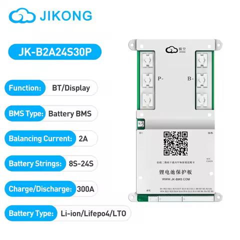 JIKONG Smart Active BMS JK-B2A24S30P Lifepo4 Li-Ion Lto 8S-24S 24V-72V 300A Active Balancer Support 