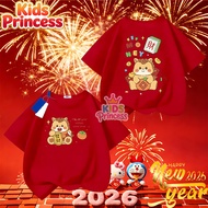 (24 Hours Delivery) 2026 T-Shirt Children's Christmas Short Sleeves Cute Red kids Happy New Year N71