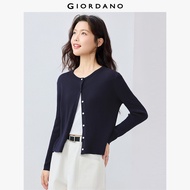 GIORDANO Women Cardigans 100% Cotton Simple Basic Cardigans Crewneck Long Sleeve Smooth Fashion Casu