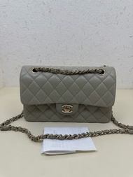 Chanel 香奈兒 晶片款 CF小號 灰色羊皮斜挎包23cm