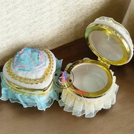 [GC]White Gold Round Decorative Box with Floral Lace Motif, Transparent Lid, Decorative
