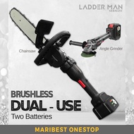 Ladderman Dual-Use Cordless Brushless 12” Chainsaw / Angle Grinder with Two 168VF Lithium Battery Chain Saw Cutting Machine