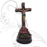 MAWAR 18 cm Rose Motif Sitting Cross Rose Motif Cross/ Catholic Sitting Cross Antique Cross