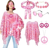 Tadpolez Hippie Costume Women's Set, Carnival Costume Women's Hippie, Hippie Clothing Poncho, Hippie