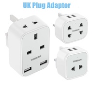 TESSAN Multi USB Plug Extension, Shaver Adapter Plug UK with Double USB, 2 Pin to 3 Pin Power Socket Plug Adaptor for Bathroom Electric Toothbrush and EU US Plugs, 10A Fused K51O