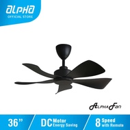 Alpha Ceiling Fan (36 Inch) 8-Speed DC Motor Remote Control AlphaFan Series Ceiling Fan HANI LED 5B 