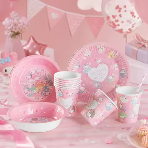 5/8pcs Cartoon Melody 50th Anniversary Paper Plate Paper Bowl Paper Cup Plate Family Dinner Birthday