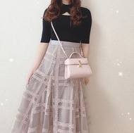 Snidel 蕾絲 格紋 半身裙 長裙 魚尾裙 粉色 原單