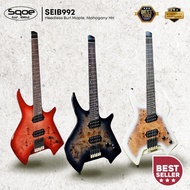 SQOE SEIB992 Headless Burl Maple, Mahogany HH Electric Guitar ( SEIB-992 / SE-IE992 / SEIE )