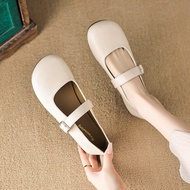 รองเท้าแบนหัวกลม Fairy หนังแท้ สไตล์ Mary Jane