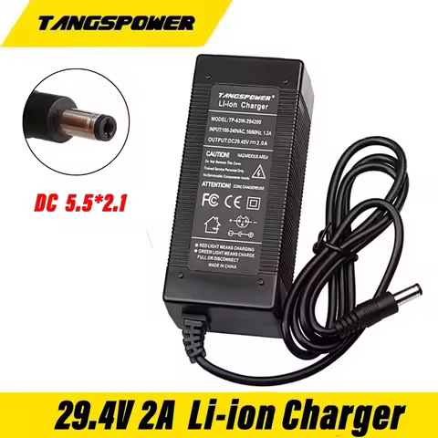 29.4V 2A Lithium Battery Charger 7S 24V 25.2V 25.9V Li-ion Battery Pack Charger Fast Charging DC Plu