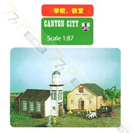 [777 Paper Model] 1:87 Western World Canyon City School and Church Movie Scene Building DIY