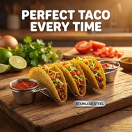 Stainless Steel Taco Holder Rack with Sauce Cups, W-Shaped Taco Stand Holds 3 Tacos, Dishwasher Safe