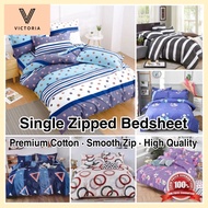 Single Zipped Bedsheet Premium Cotton Single Bedsheet Sarung Tilam Single Berzip