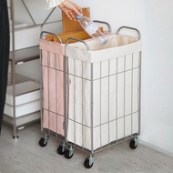 日本霜山 窄型不鏽鋼折疊洗衣籃(附輪)-36L-多色可選