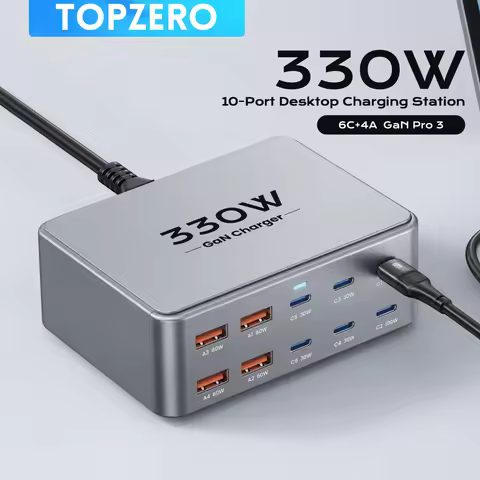 330W GaN USB C Charger 10-Port Desktop Charger Type C 100W PD3.0 PPS QC3.0 Fast Charging for MacBook