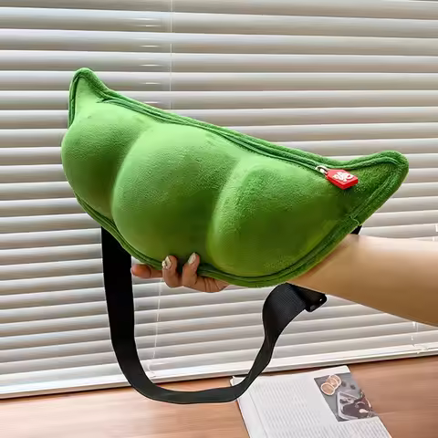 Creative Edamame Shape Ladies Messenger Bag Plush Pea Shoulder Bag Fun And Funny Chest Bag Bolsa De