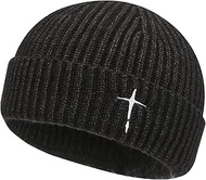 Unisex Knitted Skull Cap Cross Embroidered Fisherman Beanie for Men Women Trawler Watch Hat Fall Win