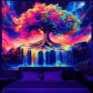 Simpkeely Tree of Life Blacklight Tapestry UV Reactive Colorful Waterfall Tapestry Galaxy Space Star