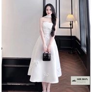 Váy cúp ngực maxi dáng dài đính nơ - đầm xòe dáng A duyên dáng mặc dự tiệc dạo phố