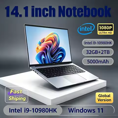 14.1 Inch Intel Core i9 10980HK Windows 11 Pro Laptop 32GB DDR4 2TB SSD Gaming Office PC Gamer Porta