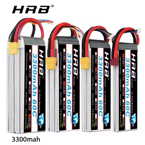 HRB Lipo Battery 3S 4S 6S 3300mAh 7.4V 11.1V 14.8V 18.5V 22.2V 60C 120C with EC5 XT60 connector For