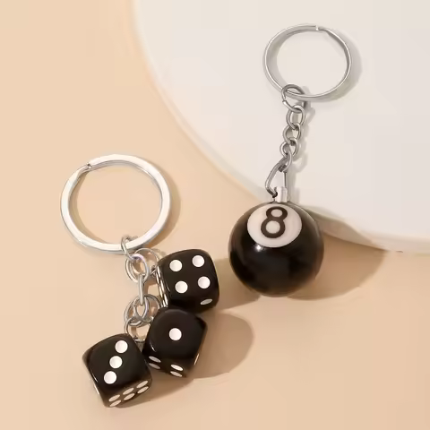 Mini Billiard Keychain Lucky Black Snooker No.8 Table Ball Dice Key Ring Men Waist Backpack Pendant 