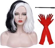 Ruina Wig for Cruella Deville Costume Women Cruella Deville Wig with Accessories Black and White Wig