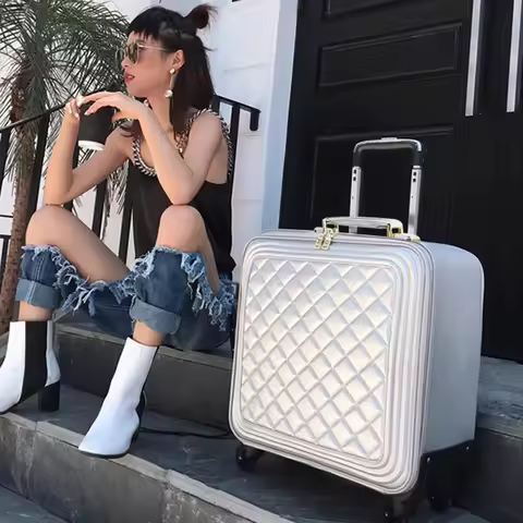 High Quality Suitcase Leather Case Trolley Luggage 16" 18" Suitcase Trip Cabin Travel Wheeled Suitca