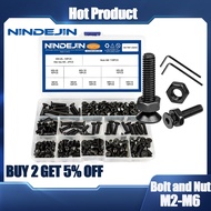 NINDEJIN Hexagon Socket Countersunk Head Screw Kit M2 M2.5 M3 M4 M5 M6 Carbon Steel Flat Head Bolt A