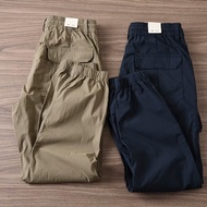 Men's Cargo Pants Cotton Cuffed Elastic Waist Slightly Stretchy Slim Outdoor 9-Point 2025 Spring & A