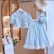 Children's skirt  儿童半身裙  女童套装2023法式油画蕾丝边娃娃领上衣半身长裙两件套装12.6