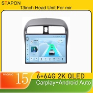 STAPON 13inch 6+64GB for mitsubishi-mirage android15 2k 1920x1200p screen carplay android auto 2.5D 