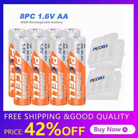 8PC PKCELL AA Ni-Zn Battery 2500mWh 1.6V Nickel-Zinc AA Rechargeable Batteries Baterias For Flashlig