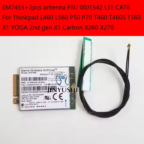 EM7455+2pcs antenna FRU 00JT542 LTE CAT6 for Thinkpad L460 L560 P50 P70 T460 T460S T560 X1 YOGA 2nd 