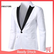 [chea]   Spring Autumn Men Blazer Color Block Long Sleeve Turndown Collar One Button Slim Suit Jacket for Office