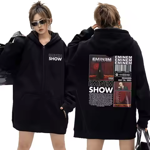 Rap Eminem The Eminem Show Album Print Zipper Hoodie Men Women Hip Hop Casual Zip Up Jacket Sweatshi