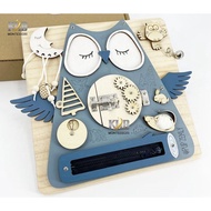 Busy board, montessori busy board, owl-shaped busy board, bear-shaped busy board