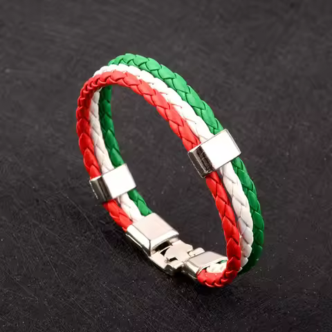 Stainless Steel Men Women Spain Germany France Italy Argentina National Flag PU Leather Bracelets Ha